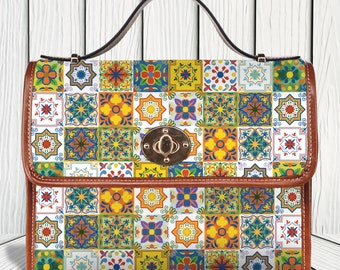 White Portuguese Tile Handbag, Azulejo Style Shoulder Bag, Mediterranean Vibes Crossbody Bag, Lisbon Pattern Chic Satchel Different Gift
