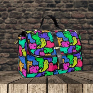 Sac à main cool pour femme avec chat, sac moderne inhabituel, sac à main chat abstrait, fourre-tout chat original, cadeau pour amoureux des chats, accessoire pour propriétaire d'animal de compagnie, sac à main étrange et fantaisiste