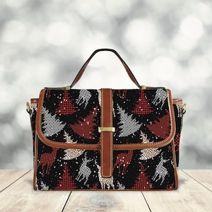 Cartable festif renne, sac de Noël pour les fêtes, sac à main bohème cottagecore, fourre-tout lunatique forêt, accessoire de style vintage, étrange cadeau unique