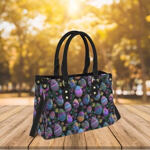 Fourre-tout fantaisie avec oeuf de Pâques, sac à main floral festif pour femme, sacoche multicolore pour les fêtes, idée cadeau originale de Pâques, sac à main pour fête de Pâques