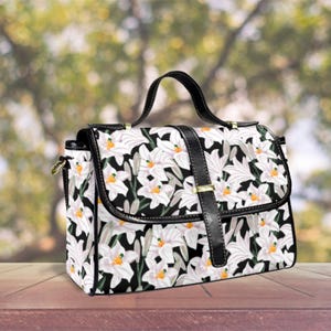 Cartable pour femme Lys blanc, sac à main floral Cottagecore, sac à main fleur vintage, cadeau romantique pour petite amie, sac au design minimaliste unique