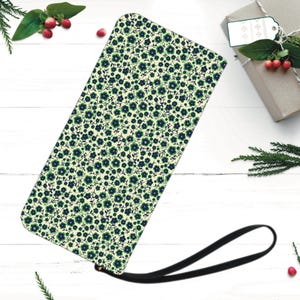 Cartera de mujer con diseño floral verde, billetera boho, bolso bohemio estilo cottagecore, minicartera bonita, accesorio de diseño único, regalo romántico para novia