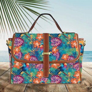 Cartable bohème tropical, sac à main bohème exotique, joli fourre-tout hawaïen, accessoire éclectique audacieux, sac à main Island Vibe, cadeau pour petite amie
