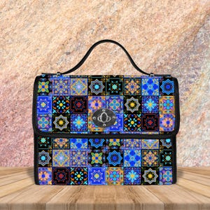 Sac à main pour femme en carreaux portugais, sac azulejo, sacoche bohème méditerranéenne, accessoire de style lisboète, cadeau mosaïque ethnique, cadeau unique pour elle