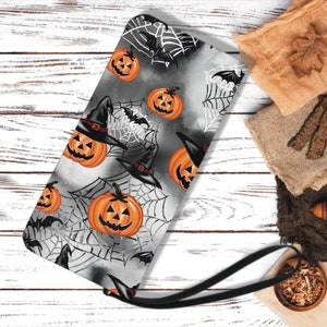 Cartera gótica de calabaza, cartera de bruja para Halloween, cartera de temporada espeluznante, cartera de murciélago única, accesorio de otoño, regalo de romance oscuro para novia