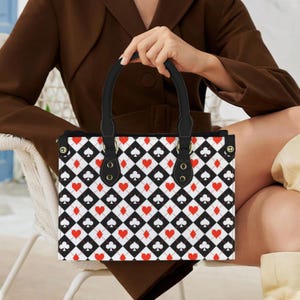 Cabas Arlequin Card Suit, sac à main pour femme Ace of Style, sacoche glamour damier, sac à main Gambling Queen, sac à main inspiré d'Alice, sac Pop Art