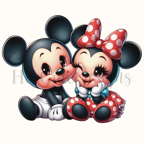 Cute Baby Mouse Couple #2 PNG | Valentine's Day | Clip Art| Digital Image| Red Bow | Cuddling