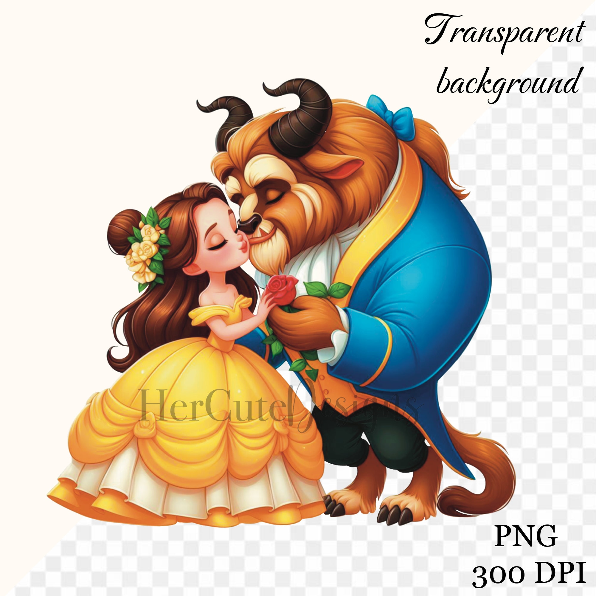 Cute Beauty and the Beast Kissing PNG | Classic Princess| Digital Image |  Love | - Etsy New Zealand, image size:2000x2000