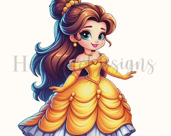 Cute Princess Belle PNG |Brown Hair | Baby Princess | Yellow Dress |Beautiful | Digital Image