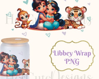 Cute Arabian Princess and Prince Libbey Wrap PNG | Love | Classic Princess| Digital Image | Monkey| Tiger | Cup Wrap