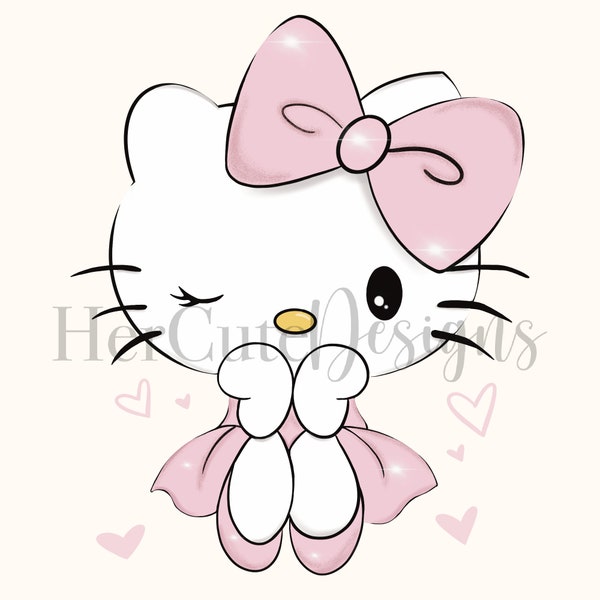 Cute Pink Kitty Ballerina PNG |Pink Bow | Pink Dress |Girly | Pink Hearts| Kitten