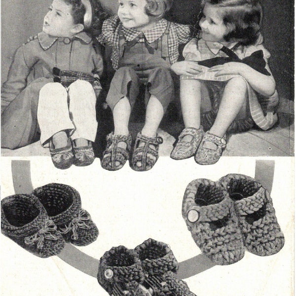 PDF 1940s Instant Digital Download, Bestways vintage knitting pattern, children's slippers, shoes, sandals, age 2 to 5 years