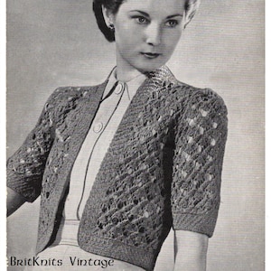 May include: A vintage knitting pattern for a lacy bolero. The pattern is from Weldon's Leaflet No. 376 and calls for 4 ounces of 3-ply yarn.