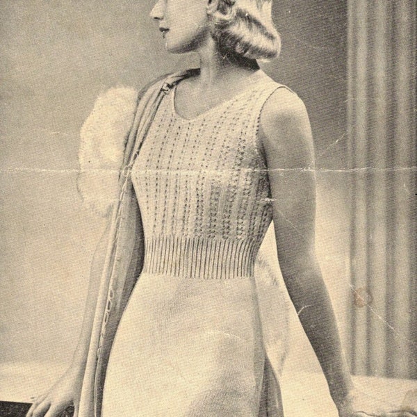 PDF 1930's -40's Instant download, vintage knitting pattern, ladies vest underwear knitting instructions, 34" - 36", by Bestway