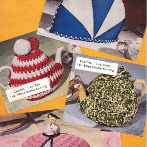 PDF 1950s Instant Digital Download, Vintage Strick-/Häkelanleitung für 4 Teewärmer in DK & 3-fädig, Von Bestways
