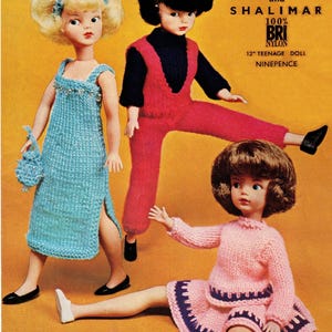 PDF 1960s instant digital download, 12&quot; teenage doll clothes, Sindy / Barbie, crochet and knitting, in 4 ply