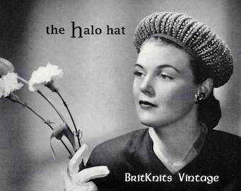 PDF 1940's Instant digital download vintage CROCHET hat pattern by Beehive, Canadian pattern, with beads and chart, 'The Halo Hat'.