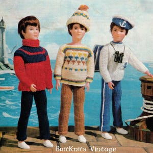 PDF Vintage Instant digital knitting patterns for 13&quot; male teenage doll, suit barbie boyfriend type doll, 3 outfits in 4 ply