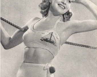 Patrón vintage Bestway para traje de baño de dos piezas, patrón de bikini retro raro de la Segunda Guerra Mundial, descarga digital instantánea de los años 40.