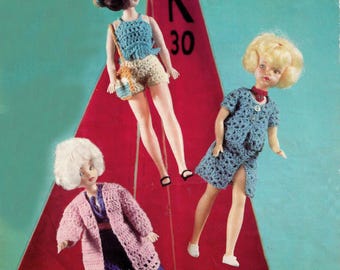Patrón vintage de crochet instantáneo de los años 60, descarga digital en PDF, para muñeca Barbie/Sindy adolescente de 30 cm, por Wendy, en 4 capas (fingering).