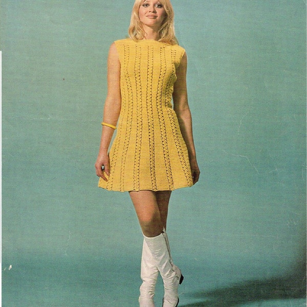 PDF 1960s Instant Digital Download, modèle de robe CROCHET femme en 4 plis, robe skate