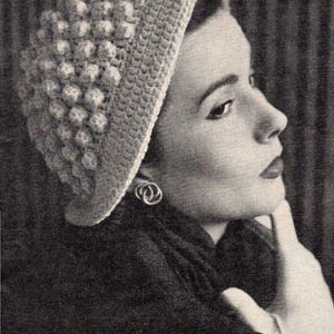 PDF 1950&#39;s Instant Digital Download, vintage CROCHET pattern, bobble hat with brim in DK yarn