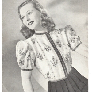 PDF 1940&#39;s Instant Digital download, WW2 &#39;Tyrolean Jumper&#39; pattern by Bestway, pretty short sleeved jumper, invisible front fastening