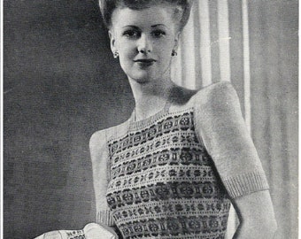 PDF 1940's Instant download, vintage knitting pattern, ladies fair isle jumper instructions, by Bestway