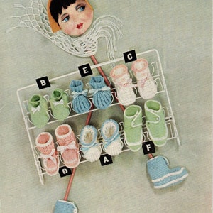 PDF 1950s Instant Digital Download, vintage  SIX childs bootees patterns, slippers socks footwear, KNITTING