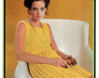 PDF 1960s Instant Digital Download, womans CROCHET dress pattern in Patons Bluebell