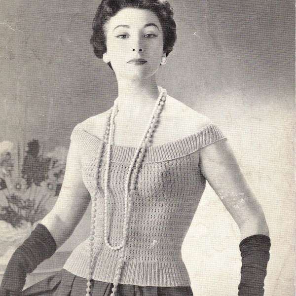 PDF 1930's -40's Instant download, vintage knitting pattern instructions, ladies evening wear jumper top, drop shoulder, up to 36" bust