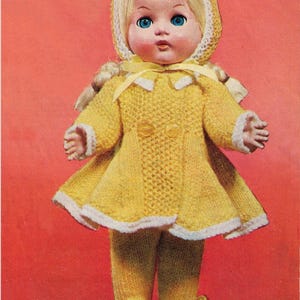 PDF 1950s digital vintage doll clothes knitting pattern, instant download, for 10" - 12" doll, coat, leggings, bonnet, 4-ply