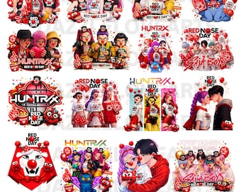 K-Pop Red Nose Day PNG Bundle, T-Shirts Stickers Crafts, Digital Download, Kpop Red Nose Day Designs, Sublimation Files, Cute Kpop Shirt Png
