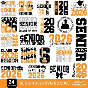 Senior 2026 svg Bundle, Seniorenklasse von 2026 svg, Abschlussfeier 2026 svg, Klasse von 2026, Senior Coquette Bow svg, Senior Mom svg, High School svg