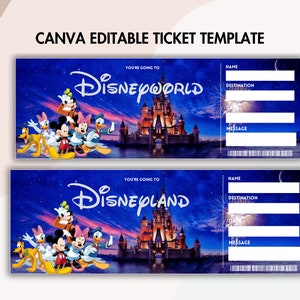 Billet surprise Disneyland imprimable, cadeau billet surprise, billet pour parc à thème, billet Disneyworld, modifiable sur toile, téléchargement immédiat
