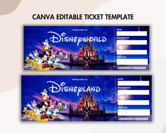 Printable Disneyland Ticket: Surprise Reveal Gift (Canva Editable, Instant Download)