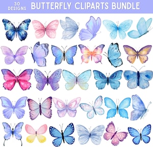 Paquete de imágenes prediseñadas de mariposas en acuarela, mariposas PNG, imágenes prediseñadas de mariposas florales, mariposas, mariposas y flores PNG, descarga digital