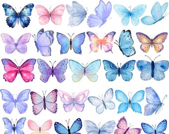 Watercolor Butterfly Clipart Bundle, Butterfly PNG, Floral Butterfly Clipart, Butterflies, Butterflies and Flowers PNG, Digital Download