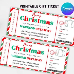 Editable Christmas Weekend Getaway Gift Voucher, Surprise Weekend Away Ticket, Ticket Template, Printable Travel Gift, Instant Download image 2