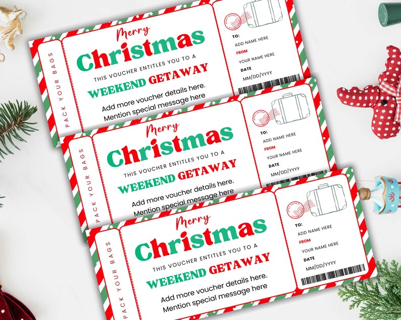 Editable Christmas Weekend Getaway Gift Voucher, Surprise Weekend Away Ticket, Ticket Template, Printable Travel Gift, Instant Download image 6