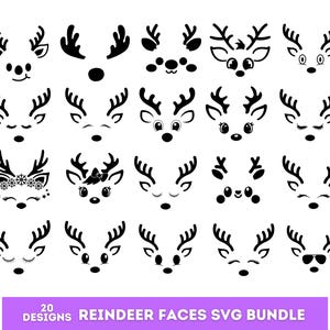 Christmas Reindeer Faces Svg Bundle, Reindeer Faces Svg Png, Cool Antler Svg, Christmas 2024 Svg, Cute Reindeer Face Svg, Instant Download