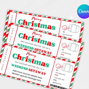 Editable Christmas Weekend Getaway Gift Voucher, Surprise Weekend Away Ticket, Ticket Template, Printable Travel Gift, Instant Download image 10
