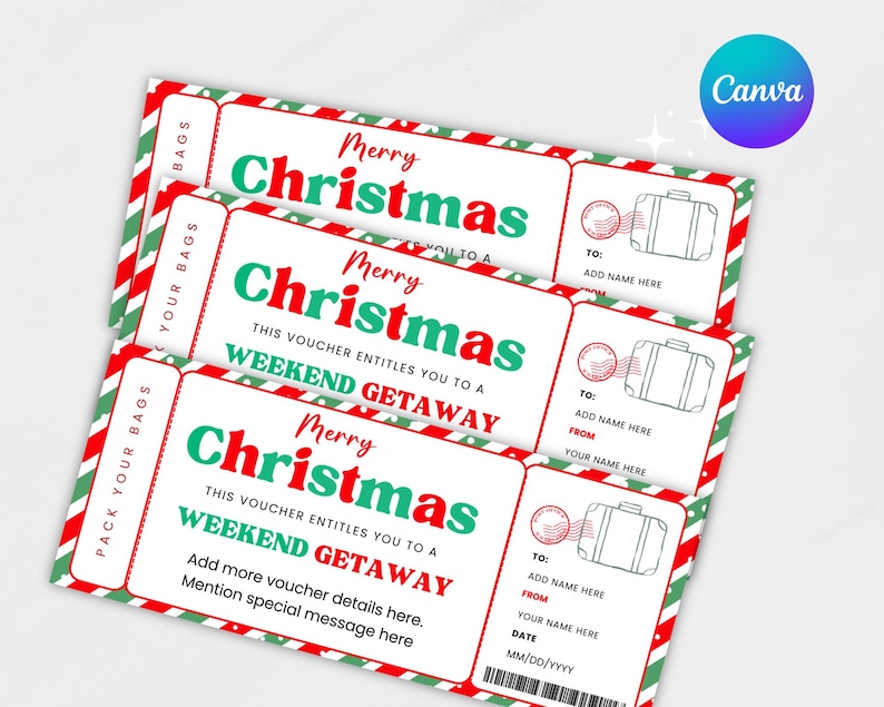 Editable Christmas Weekend Getaway Gift Voucher, Surprise Weekend Away Ticket, Ticket Template, Printable Travel Gift, Instant Download image 10