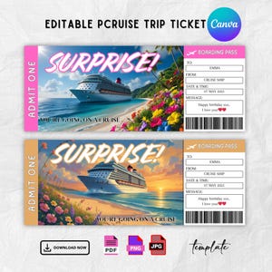 Printable Cruise Ticket Template, Cruise Surprise Ticket, Cruise Boarding Pass Ticket, Canva Editable Ticket, Birthday Gift,Instant Download