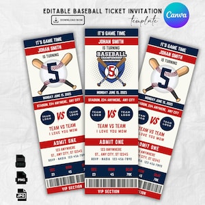 Bearbeitbare Baseball Ticket-Einladung, Einladung zur Baseball-Geburtstagsfeier, Sport-Geburtstagsfeier, Geschenk für Sportliebhaber, Sofort-Download