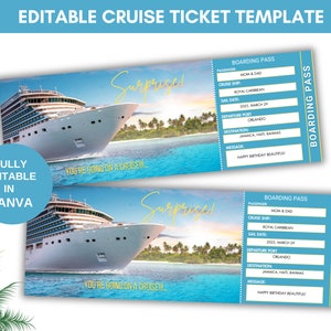 Billet de croisière surprise imprimable, billet cadeau croisière, carte d'embarquement, billet de voyage surprise, billet de croisière, téléchargement immédiat