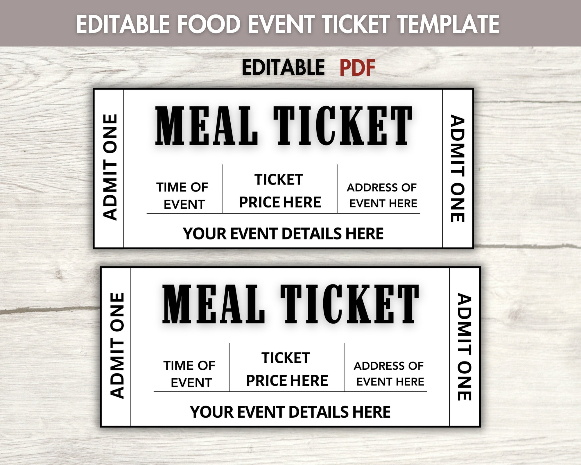 Editable Food Event Ticket Template, Meal Ticket, Printable Ticket, Food Ticket Template,event Ticket Pdf, Ticket Template, Instant Download - Etsy