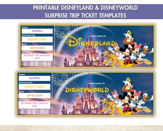 Printable Disneyland/Disneyworld Surprise Ticket Template - Gift Reveal (Instant Download)