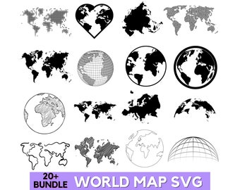 Weltkarte Plotterdatei, Weltkarte Clipart, Weltkarte Dxf, Weltkarte Silhouette, Weltkarte Vektor, SVG-Dateien für Cricut, Instant Download