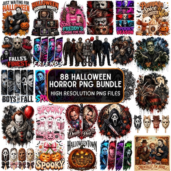 Halloween Horror PNG Bundle, Spooky Season PNG, Retro Halloween Png, Horror Movie Characters Png, Halloween Shirt Design, Instant Download
